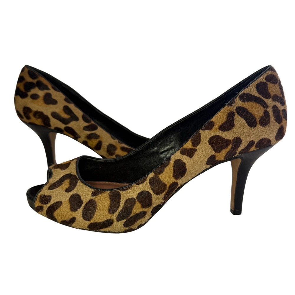 Vince Camuto Kira Pumps 7.5B‎ Leopard Print Haircalf Peep Toe Heels